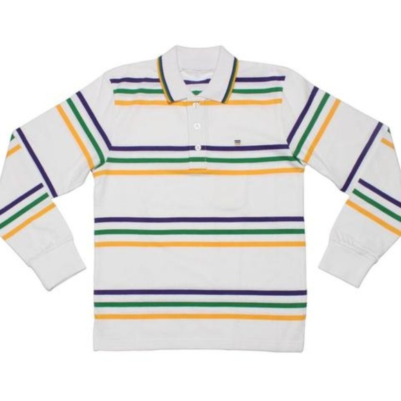 Other - Mardi Gras Kids White Polo Shirt With Purple, Green & Gold Stripes